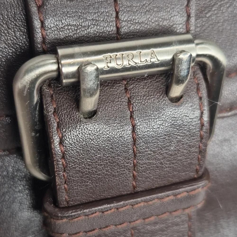 Furla Chocolate Brown Leather Shoulder Handbag